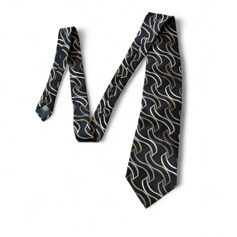 Vintage 90s‎ Essex Row Black/Gold/Silver Wavy Abstract Tie